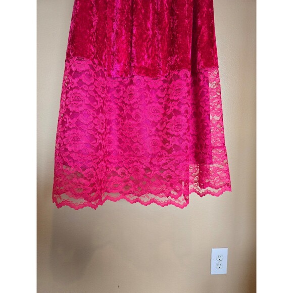 Crushed fuschia velvet and lace long vintage skirt size medium‎ - Picture 5 of 9